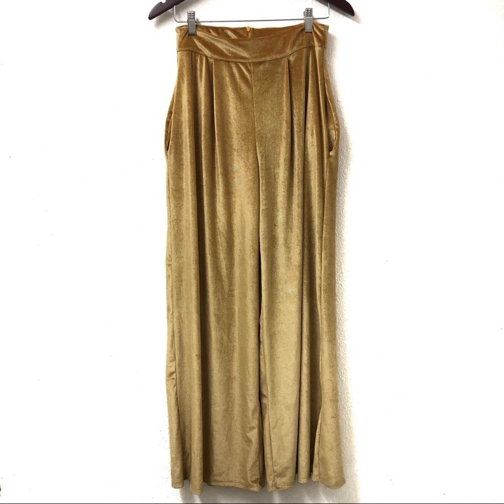 Mustard velvet wide leg pants